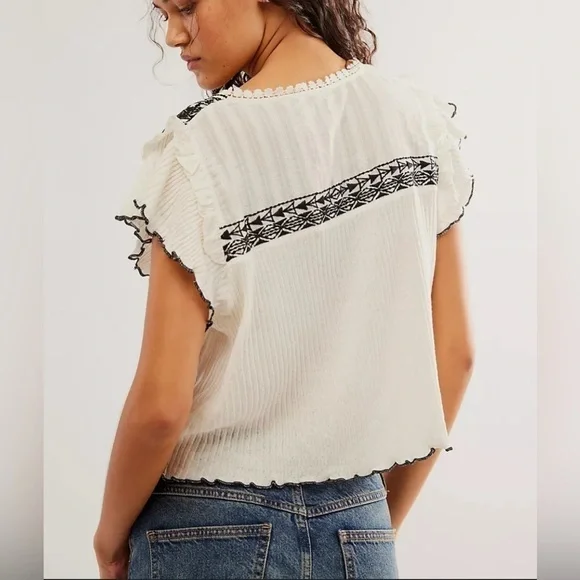 NWOT Free People, Sarafina Top in Ivory Combo, Large - Picture 5 of 7